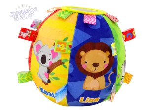 Piłka Pluszowa Miękka Sensoryczna Edukacyjna Grzechotka Zwierzątka 18cm