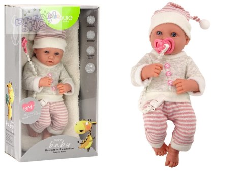 Lalka Bobas Sweterek Czapeczka W Paski Smoczek Różowy Lalka Bobas Sweterek Czapeczka W Paski Smoczek Różowy