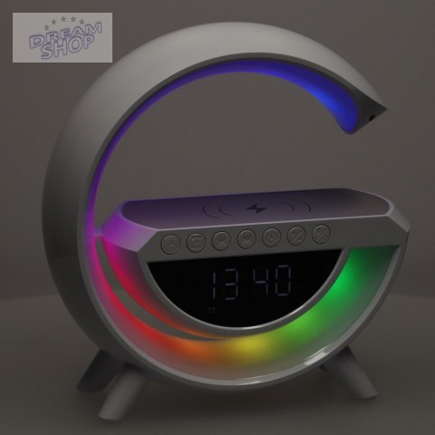 Lampka LED RGB ładowarka indukcyjna radio budzik zegar