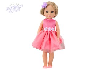Lalka Długie Włosy Różowa Sukienka Spinka Szczotka 38cm