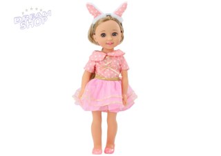 Lalka Różowa Sukienka Długie Włosy Opaska Szczotka 38cm