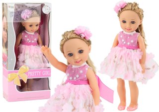 Lalka Różowa Sukienka Długie Włosy Spinka Szczotka 38cm