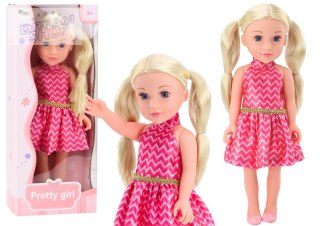 Lalka Różowa Sukienka Kucyki Blond Włosy Duża Laleczka 46cm