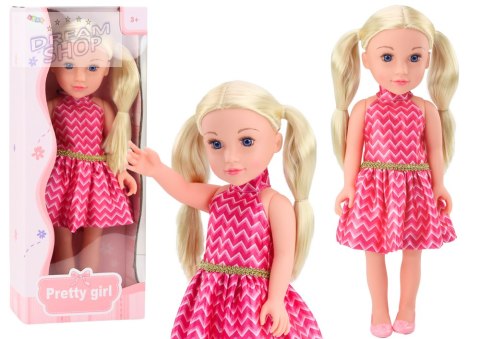 Lalka Różowa Sukienka Kucyki Blond Włosy Duża Laleczka 46cm