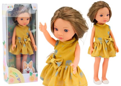 Lalka Żółta Sukienka Brązowe Włosy Duża Laleczka 33cm