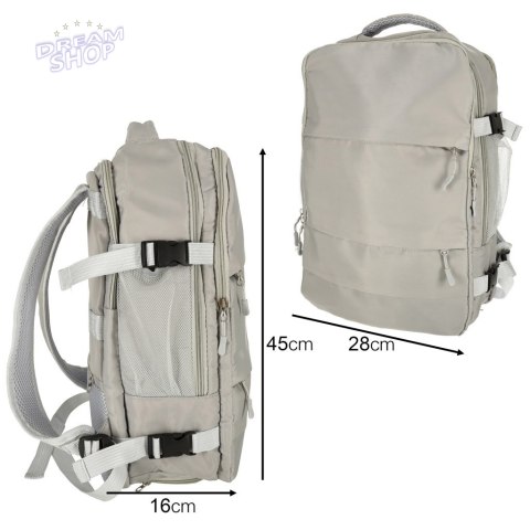 Plecak podróżny do samolotu wodoodporny kabel USB 45x16x28cm szary
