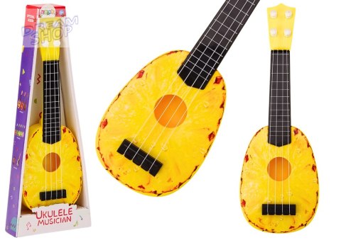 Ukulele Dla Dzieci Mini Gitara 4 Struny Motyw Ananasa Gitarka Żółta 15″ Ukulele Dla Dzieci Mini Gitara 4 Struny Motyw Ananasa Gitarka Żółta 15″