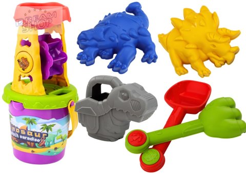 Zestaw Do Piasku Dinozaur Młynek Lejek Łopatka Grabki Konewka Foremki Zestaw Do Piasku Dinozaur Młynek Lejek Łopatka Grabki Konewka Foremki