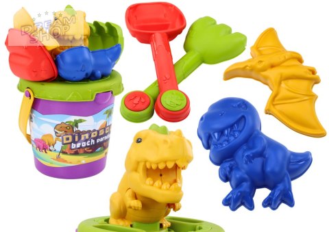Zestaw Do Piasku Wiaderko Łopatka Grabki Foremki Dinozaury Zestaw Do Piasku Wiaderko Łopatka Grabki Foremki Dinozaury