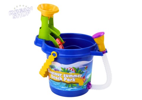 Zestaw Do Piasku Wiaderko Z Prysznicem Łopatka Grabki Foremki Dinozaury