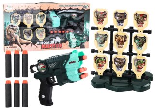 Zestaw Pistolet Z Tarczą Strzałki Piankowe Dinozaury Zielony