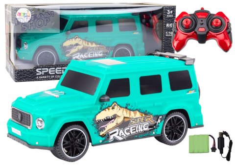 Auto Zdalnie Sterowane RC z Dinozaurem w Skali 1:10 Zielone Auto Zdalnie Sterowane RC z Dinozaurem w Skali 1:10 Zielone