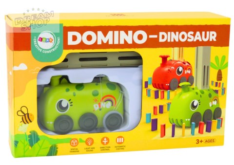Autko Zielony Dinozaur na Baterie Układające Kolorowe Domino 4 Kolory Klocków