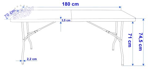Stół cateringowy BALI WHITE składany w walizkę 180 cm