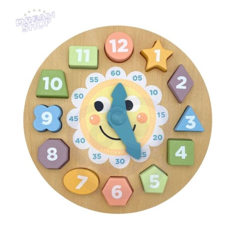 TOOKY TOY Zegar Drewniana Zabawka Edukacyjna Nauka Czasu Kształtów TOOKY TOY Zegar Drewniana Zabawka Edukacyjna Nauka Czasu Kształtów