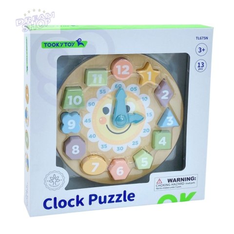 TOOKY TOY Zegar Drewniana Zabawka Edukacyjna Nauka Czasu Kształtów TOOKY TOY Zegar Drewniana Zabawka Edukacyjna Nauka Czasu Kształtów