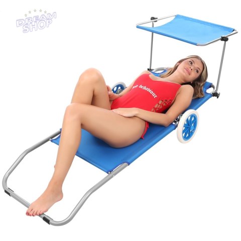 LEŻAK SKŁADANY PLAŻOWY Z DASZKIEM NA KÓŁKACH 116x62x62-90CM NIEBIESKI LEŻAK SKŁADANY PLAŻOWY Z DASZKIEM NA KÓŁKACH 116x62x62-90CM NIEBIESKI