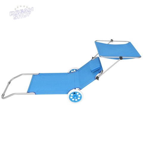 LEŻAK SKŁADANY PLAŻOWY Z DASZKIEM NA KÓŁKACH 116x62x62-90CM NIEBIESKI LEŻAK SKŁADANY PLAŻOWY Z DASZKIEM NA KÓŁKACH 116x62x62-90CM NIEBIESKI