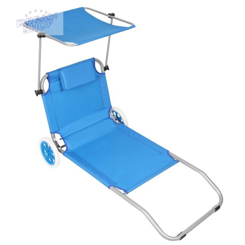 LEŻAK SKŁADANY PLAŻOWY Z DASZKIEM NA KÓŁKACH 116x62x62-90CM NIEBIESKI LEŻAK SKŁADANY PLAŻOWY Z DASZKIEM NA KÓŁKACH 116x62x62-90CM NIEBIESKI