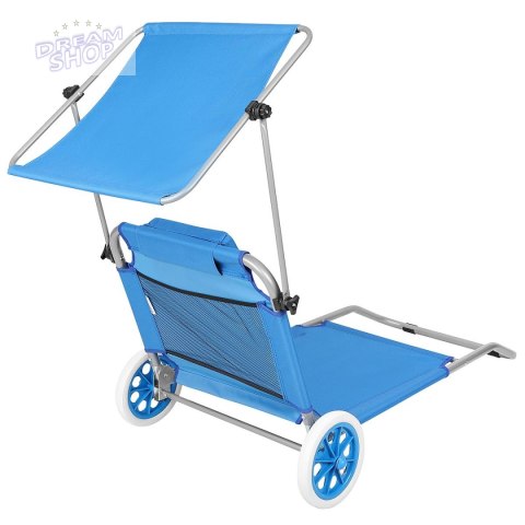 LEŻAK SKŁADANY PLAŻOWY Z DASZKIEM NA KÓŁKACH 116x62x62-90CM NIEBIESKI LEŻAK SKŁADANY PLAŻOWY Z DASZKIEM NA KÓŁKACH 116x62x62-90CM NIEBIESKI