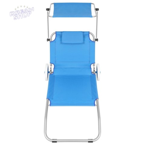 LEŻAK SKŁADANY PLAŻOWY Z DASZKIEM NA KÓŁKACH 116x62x62-90CM NIEBIESKI LEŻAK SKŁADANY PLAŻOWY Z DASZKIEM NA KÓŁKACH 116x62x62-90CM NIEBIESKI