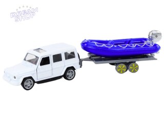 Auto Terenowe Z Przyczepą I Motorówką Metalowy Biały Niebieski