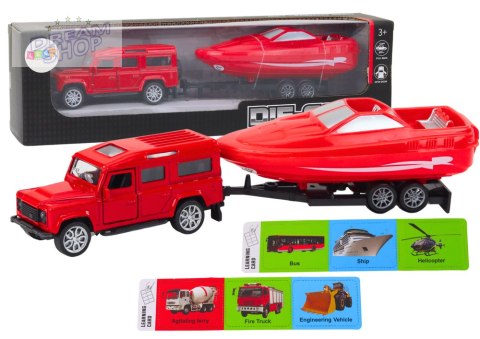 Auto Terenowe Z Przyczepą I Motorówką Metalowy Czerwony