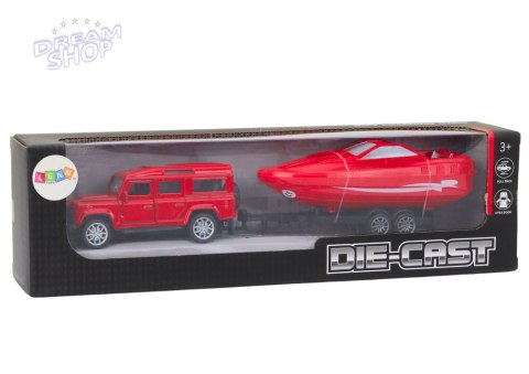 Auto Terenowe Z Przyczepą I Motorówką Metalowy Czerwony