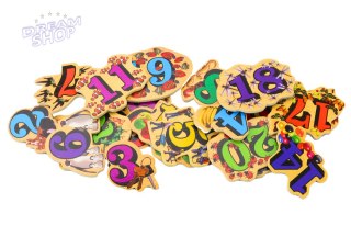Zestaw Magnesy Drewniane Cyfry Obrazki 20 Sztuk