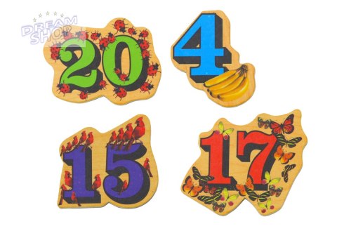 Zestaw Magnesy Drewniane Cyfry Obrazki 20 Sztuk Zestaw Magnesy Drewniane Cyfry Obrazki 20 Sztuk