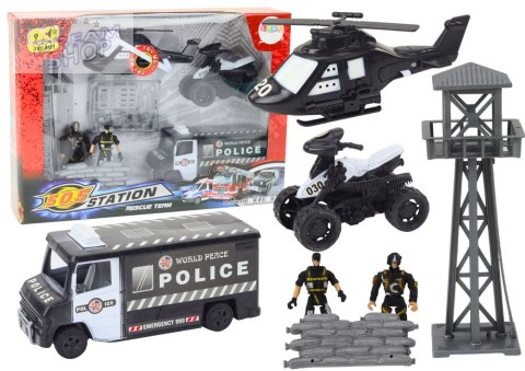 Zestaw Policyjny Wóz Quad Figurki Helikopter Światła Dźwięki Zestaw Policyjny Wóz Quad Figurki Helikopter Światła Dźwięki