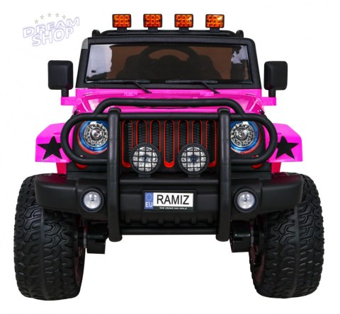 Auto terenowe typu jeep Monster 4x4 dla dzieci Różowy + Pilot + Regulacja siedzenia + Wolny Start + MP3 LED + Bagażnik + Plecak Auto terenowe typu jeep Monster 4x4 dla dzieci Różowy + Pilot + Regulacja siedzenia + Wolny Start + MP3 LED + Bagażnik + Plecak