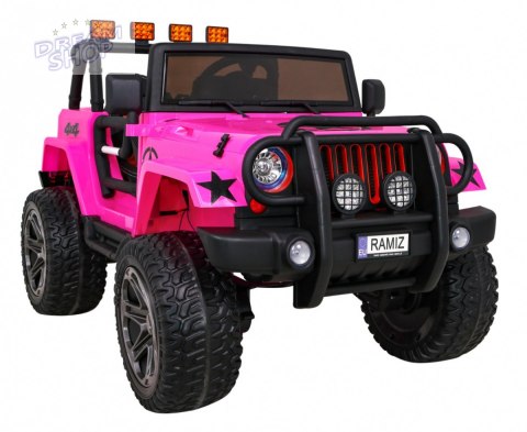 Auto terenowe typu jeep Monster 4x4 dla dzieci Różowy + Pilot + Regulacja siedzenia + Wolny Start + MP3 LED + Bagażnik + Plecak Auto terenowe typu jeep Monster 4x4 dla dzieci Różowy + Pilot + Regulacja siedzenia + Wolny Start + MP3 LED + Bagażnik + Plecak