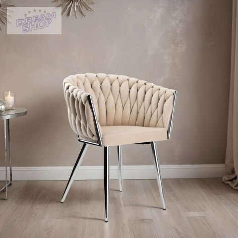 Krzesło plecione COFTON chrom Velvet beżowy