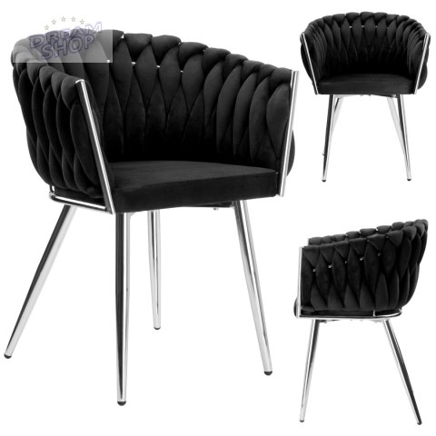 Krzesło plecione COFTON chrom Velvet czarny Krzesło plecione COFTON chrom Velvet czarny