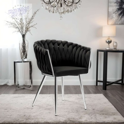 Krzesło plecione COFTON chrom Velvet czarny Krzesło plecione COFTON chrom Velvet czarny