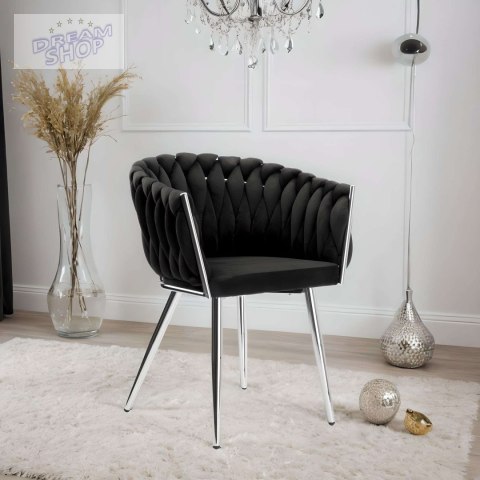 Krzesło plecione COFTON chrom Velvet czarny Krzesło plecione COFTON chrom Velvet czarny