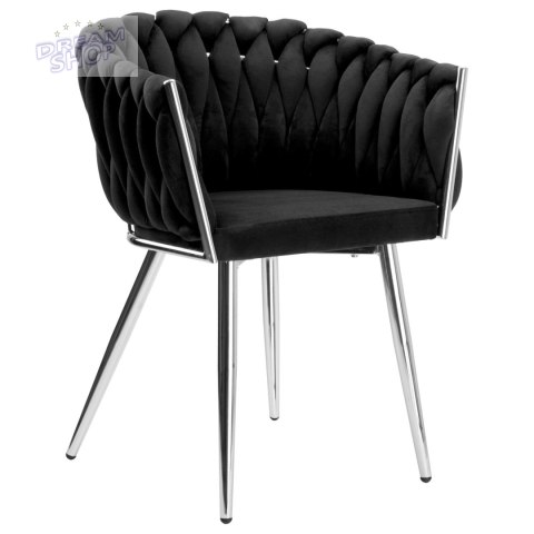 Krzesło plecione COFTON chrom Velvet czarny Krzesło plecione COFTON chrom Velvet czarny