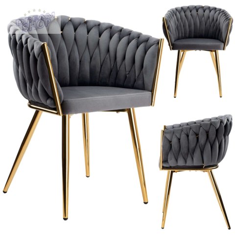 Krzesło plecione COFTON gold Velvet grafitowy Krzesło plecione COFTON gold Velvet grafitowy