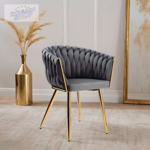 Krzesło plecione COFTON gold Velvet grafitowy Krzesło plecione COFTON gold Velvet grafitowy