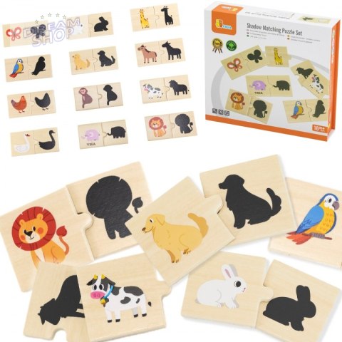 VIGA Zestaw Drewniane Puzzle Układanka Zwierzątka Dopasuj Cienie VIGA Zestaw Drewniane Puzzle Układanka Zwierzątka Dopasuj Cienie