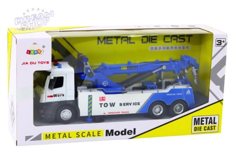 Ciężarówka Z Dźwigiem Dwa Haki Metalowa Biało-Niebieska Światła Dźwięki Ciężarówka Z Dźwigiem Dwa Haki Metalowa Biało-Niebieska Światła Dźwięki