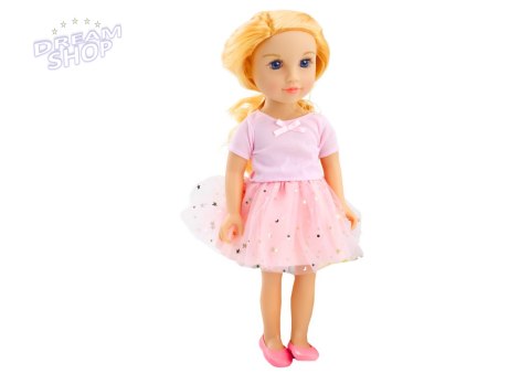 Lalka W Sukience Z Tiulem Różowa Blond Włosy 18' Lalka W Sukience Z Tiulem Różowa Blond Włosy 18'