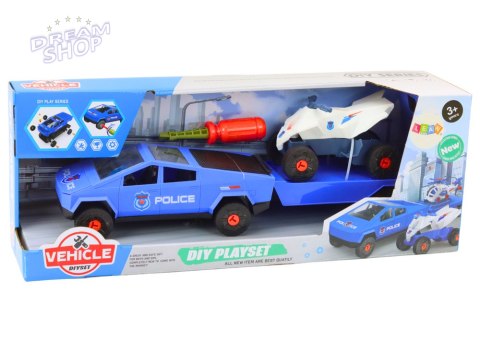 Zestaw Nowoczesne Auto z Quadem i Lawetą Do Rozkręcania DIY Niebieski