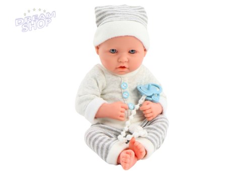 Lalka Bobas w Biało-Siwym Ubranku W Paski Czapeczka Smoczek Kołderka Lalka Bobas w Biało-Siwym Ubranku W Paski Czapeczka Smoczek Kołderka