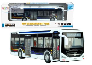Elektryczny Autobus Miejski 1:42 Metalowy Światła Biały