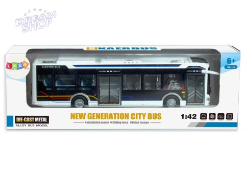 Elektryczny Autobus Miejski 1:42 Metalowy Światła Biały Elektryczny Autobus Miejski 1:42 Metalowy Światła Biały