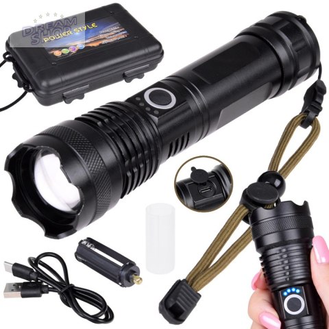 Mocna Latarka LED akumulatorowa USB wodoodporna SP0799 Mocna Latarka LED akumulatorowa USB wodoodporna SP0799