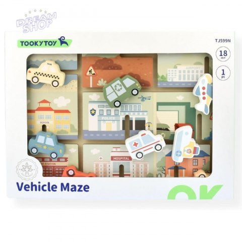 TOOKY TOY Labirynt Drewniany Pojazdy Układanka TOOKY TOY Labirynt Drewniany Pojazdy Układanka