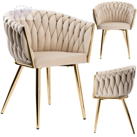 Krzesło plecione COFTON gold Velvet beżowy
